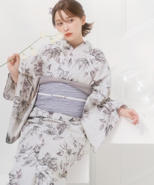 Dita（ディータ）の「ゆかた姿を引き立てる。ベロアパール飾り紐【W】（和装小物・レディース・スモークピンク/アイボリー/ブラック/グレー/ミント/ワインレッド・FREE）」の2枚目の写真