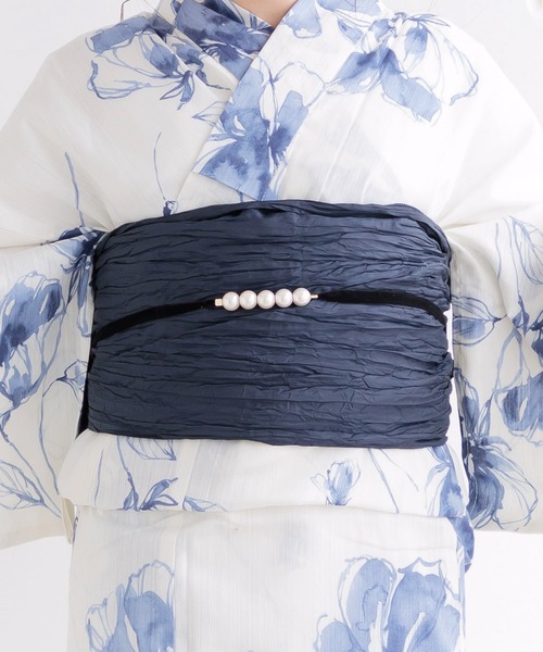 Dita（ディータ）の「ゆかた姿を引き立てる。ベロアパール飾り紐【W】（和装小物・レディース・スモークピンク/アイボリー/ブラック/グレー/ミント/ワインレッド・FREE）」の7枚目の写真