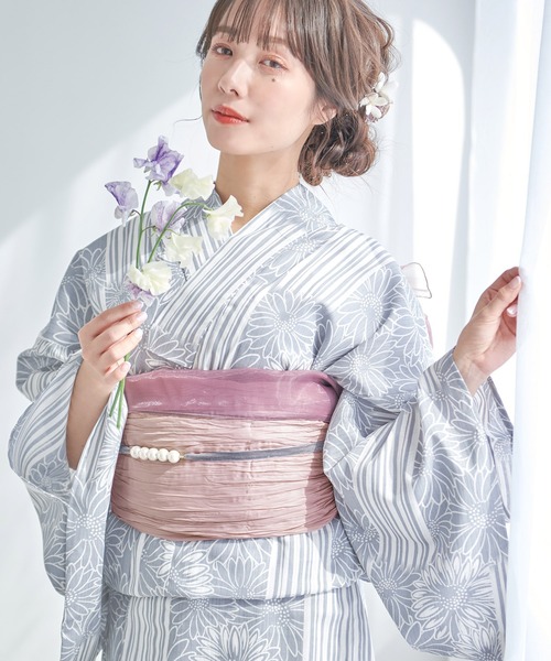 Dita（ディータ）の「ゆかた姿を引き立てる。ベロアパール飾り紐【W】（和装小物・レディース・スモークピンク/アイボリー/ブラック/グレー/ミント/ワインレッド・FREE）」の10枚目の写真