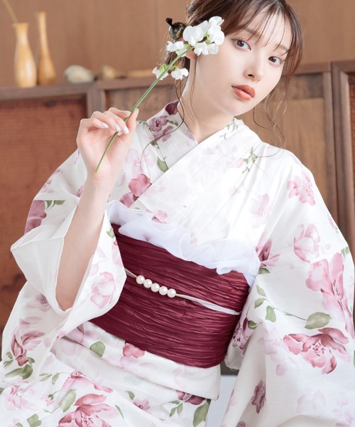 Dita（ディータ）の「ゆかた姿を引き立てる。ベロアパール飾り紐【W】（和装小物・レディース・スモークピンク/アイボリー/ブラック/グレー/ミント/ワインレッド・FREE）」の14枚目の写真