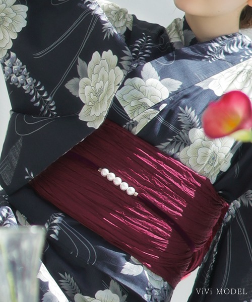 Dita（ディータ）の「ゆかた姿を引き立てる。ベロアパール飾り紐【W】（和装小物・レディース・スモークピンク/アイボリー/ブラック/グレー/ミント/ワインレッド・FREE）」の18枚目の写真