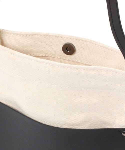 セール】フェイクレザーポケットキャンバスショルダーバッグ