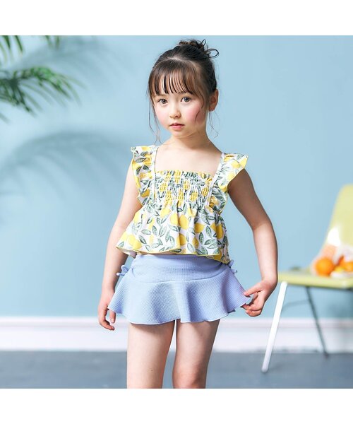 apres les cours（アプレレクール）の「【UVカット/一部リンク可能】リーフフルーツ・ギンガムチェックセパレート水着（水着・キッズ・ラベンダー/イエロー・140/90/80/130/100/110/120）」の6枚目の写真