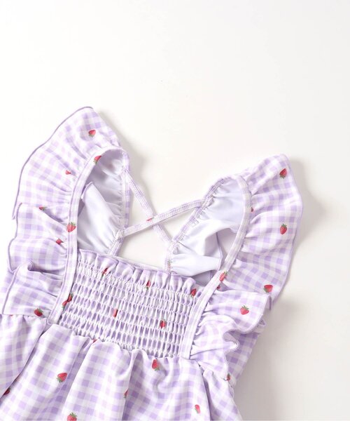 apres les cours（アプレレクール）の「【UVカット/一部リンク可能】リーフフルーツ・ギンガムチェックセパレート水着（水着・キッズ・ラベンダー/イエロー・140/90/80/130/100/110/120）」の5枚目の写真