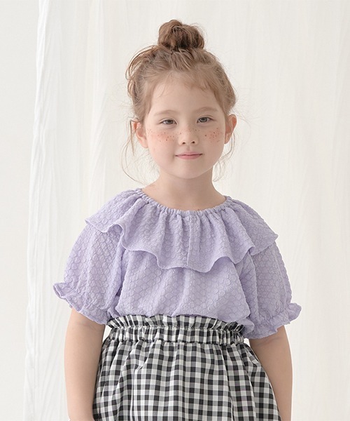 Lycee mine（リセマイン）の「フリル衿ぽこぽこトップス（シャツ/ブラウス・キッズ・ライトピンク/ミント/ラベンダー/ブラック・100cm/120cm/140cm/110cm/130cm/150cm）」の4枚目の写真