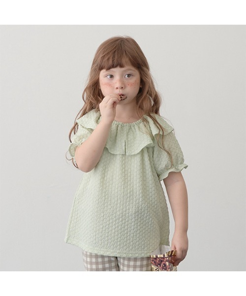 Lycee mine（リセマイン）の「フリル衿ぽこぽこトップス（シャツ/ブラウス・キッズ・ライトピンク/ミント/ラベンダー/ブラック・100cm/120cm/140cm/110cm/130cm/150cm）」の3枚目の写真