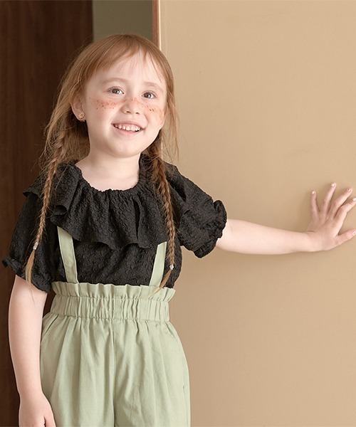 Lycee mine（リセマイン）の「フリル衿ぽこぽこトップス（シャツ/ブラウス・キッズ・ライトピンク/ミント/ラベンダー/ブラック・100cm/120cm/140cm/110cm/130cm/150cm）」の2枚目の写真
