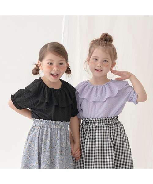 Lycee mine（リセマイン）の「フリル衿ぽこぽこトップス（シャツ/ブラウス・キッズ・ライトピンク/ミント/ラベンダー/ブラック・100cm/120cm/140cm/110cm/130cm/150cm）」の8枚目の写真