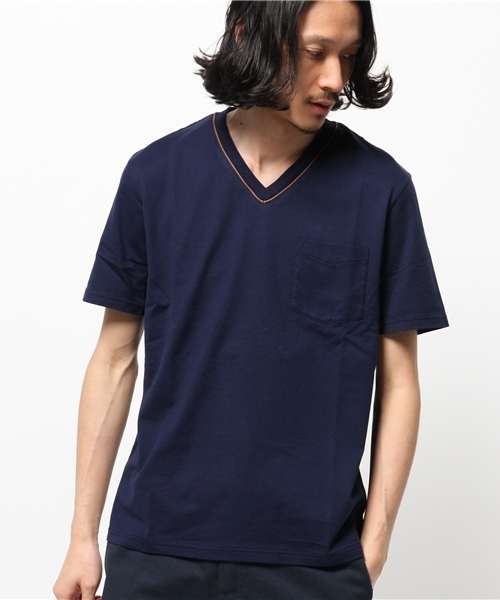 417 EDIFICE(フォーワンセブンエディフィス)の「レザーパイピング V/N ポケTEE(Tシャツ/カットソー・メンズ・チャコールグレー/ホワイト/ネイビー・SMALL/LARGE/MEDIUM)」の3枚目の写真