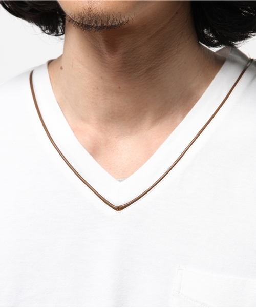 417 EDIFICE(フォーワンセブンエディフィス)の「レザーパイピング V/N ポケTEE(Tシャツ/カットソー・メンズ・チャコールグレー/ホワイト/ネイビー・SMALL/LARGE/MEDIUM)」の7枚目の写真