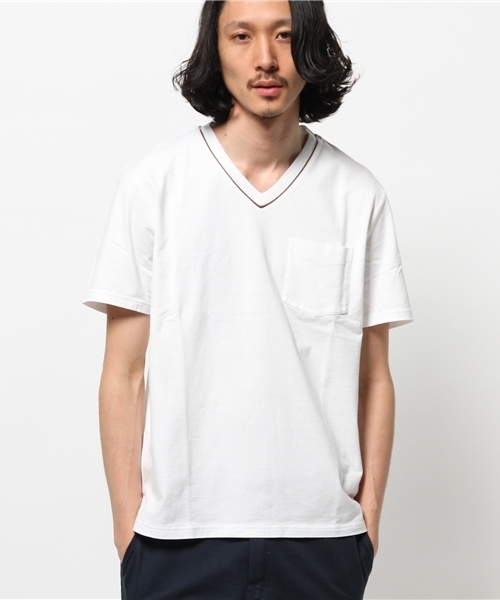 417 EDIFICE(フォーワンセブンエディフィス)の「レザーパイピング V/N ポケTEE(Tシャツ/カットソー・メンズ・チャコールグレー/ホワイト/ネイビー・SMALL/LARGE/MEDIUM)」の12枚目の写真