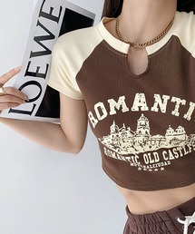 ラグラン配色クロップド丈Tシャツ