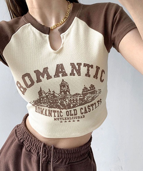 GLAMOROUS JANE(グラマラスジェーン)の「ラグラン配色クロップド丈Tシャツ(Tシャツ/カットソー・レディース・ブラウン/アイボリー・FREE)」の4枚目の写真