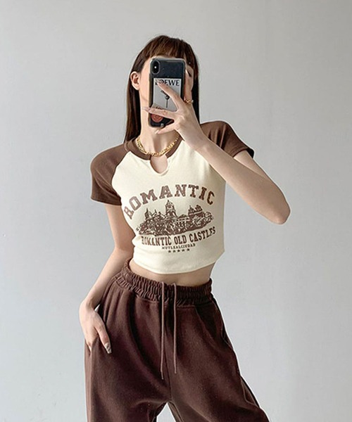 GLAMOROUS JANE(グラマラスジェーン)の「ラグラン配色クロップド丈Tシャツ(Tシャツ/カットソー・レディース・ブラウン/アイボリー・FREE)」の5枚目の写真