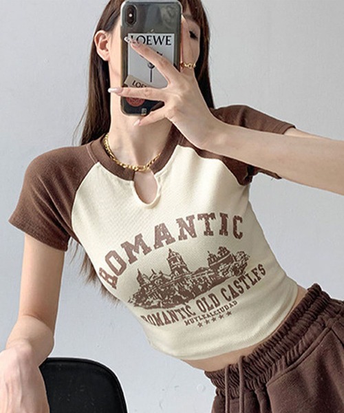 GLAMOROUS JANE(グラマラスジェーン)の「ラグラン配色クロップド丈Tシャツ(Tシャツ/カットソー・レディース・ブラウン/アイボリー・FREE)」の6枚目の写真