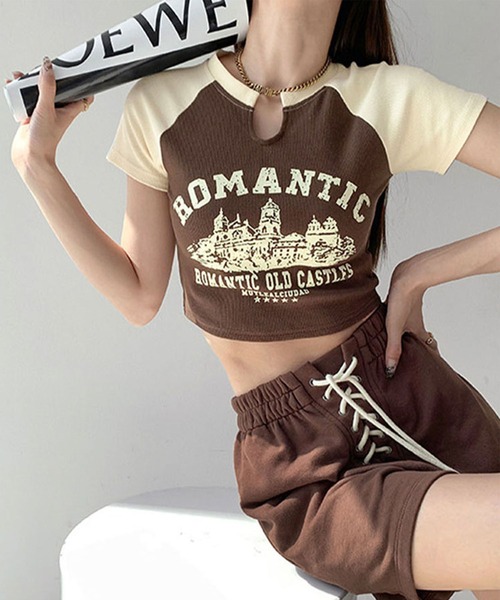GLAMOROUS JANE(グラマラスジェーン)の「ラグラン配色クロップド丈Tシャツ(Tシャツ/カットソー・レディース・ブラウン/アイボリー・FREE)」の9枚目の写真