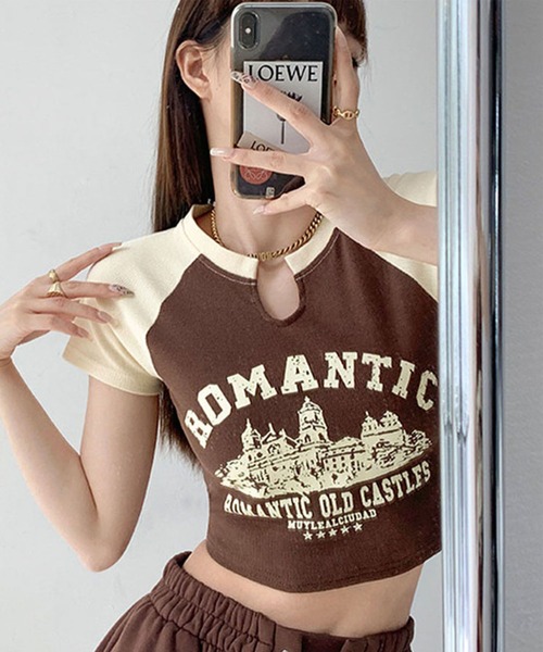 GLAMOROUS JANE(グラマラスジェーン)の「ラグラン配色クロップド丈Tシャツ(Tシャツ/カットソー・レディース・ブラウン/アイボリー・FREE)」の11枚目の写真
