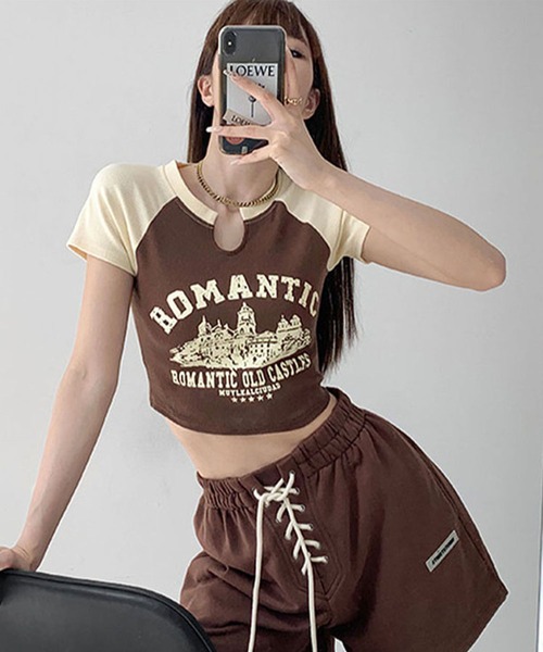 GLAMOROUS JANE(グラマラスジェーン)の「ラグラン配色クロップド丈Tシャツ(Tシャツ/カットソー・レディース・ブラウン/アイボリー・FREE)」の12枚目の写真