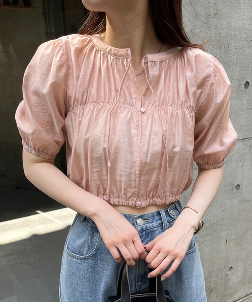 mline（エムライン）の「[mline]切り替えギャザートップス（シャツ/ブラウス・レディース・ブラック/アイボリー/ピンク・FREE）」の3枚目の写真