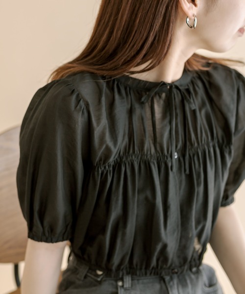 mline（エムライン）の「[mline]切り替えギャザートップス（シャツ/ブラウス・レディース・ブラック/アイボリー/ピンク・FREE）」の9枚目の写真