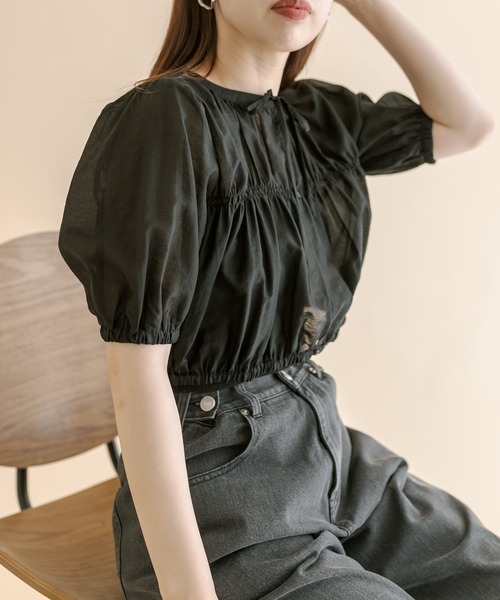 mline（エムライン）の「[mline]切り替えギャザートップス（シャツ/ブラウス・レディース・ブラック/アイボリー/ピンク・FREE）」の17枚目の写真