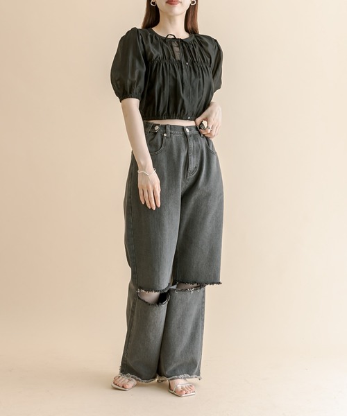 mline（エムライン）の「[mline]切り替えギャザートップス（シャツ/ブラウス・レディース・ブラック/アイボリー/ピンク・FREE）」の13枚目の写真