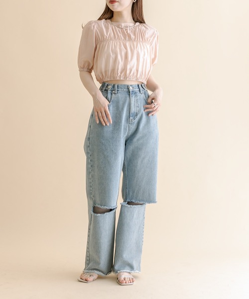 mline（エムライン）の「[mline]切り替えギャザートップス（シャツ/ブラウス・レディース・ブラック/アイボリー/ピンク・FREE）」の7枚目の写真