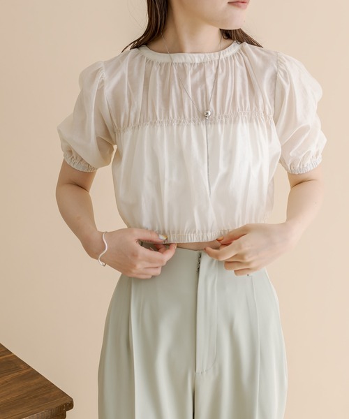 mline（エムライン）の「[mline]切り替えギャザートップス（シャツ/ブラウス・レディース・ブラック/アイボリー/ピンク・FREE）」の11枚目の写真