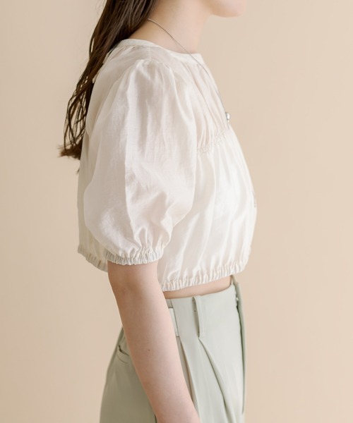 mline（エムライン）の「[mline]切り替えギャザートップス（シャツ/ブラウス・レディース・ブラック/アイボリー/ピンク・FREE）」の5枚目の写真