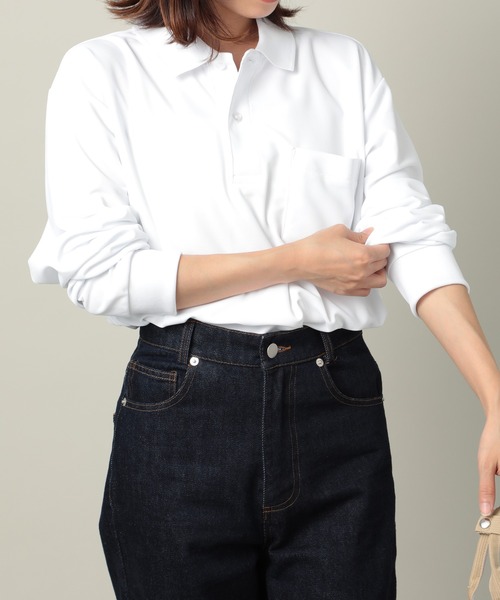 United Athle（ユナイテッドアスレ）の「【United Athle】dry seed stitch long sleeve polo-shirt / ドライ カノコ ロングスリーブ ポロシャツ ポケット付 ゴルフ スポーツ ランニング 紫外線対策 UVカット 吸水速乾 2024（ポロシャツ・レディース・ネイビー/ホワイト/ブラック・L/M/S/XL）」の22枚目の写真