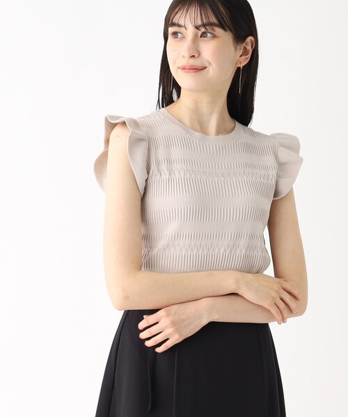 index(インデックス)の「◆フリルスリーブニット【洗濯機洗い可】(ニット/セーター・レディース・ワインレッド/チャコールグレー/ライトグレー・40/38/42/36)」の1枚目の写真