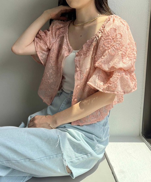 one after another NICE CLAUP（ワンアフターアナザーナイスクラップ）の「2way/フラワーレースブラウス（シャツ/ブラウス・レディース・オフホワイト/ピンク/アイボリー・FREE）」の3枚目の写真