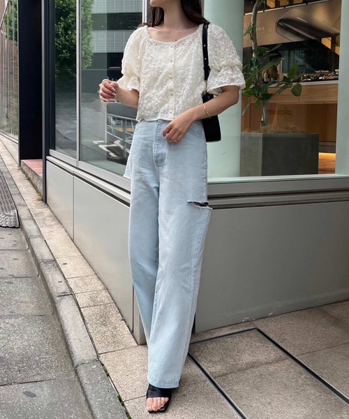 one after another NICE CLAUP（ワンアフターアナザーナイスクラップ）の「2way/フラワーレースブラウス（シャツ/ブラウス・レディース・オフホワイト/ピンク/アイボリー・FREE）」の4枚目の写真