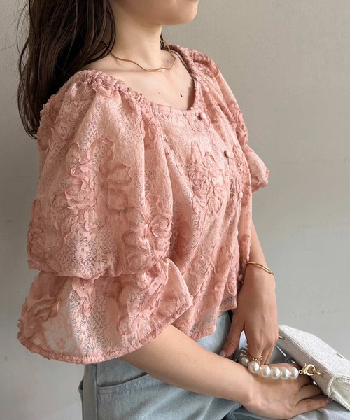 one after another NICE CLAUP（ワンアフターアナザーナイスクラップ）の「2way/フラワーレースブラウス（シャツ/ブラウス・レディース・オフホワイト/ピンク/アイボリー・FREE）」の14枚目の写真