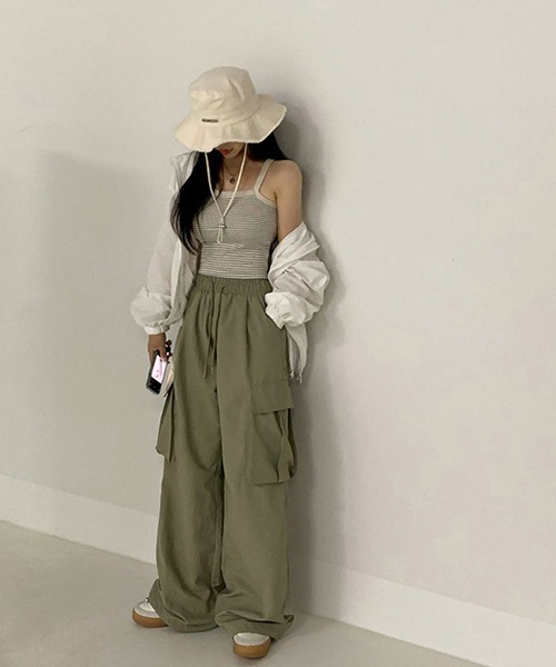 BEIDELLI（ベイデリー）の「[BELLIDE MADE] ミルクナイロン2wayワイド&ジョガーカーゴパンツ（カーゴパンツ・レディース・グレー/カーキ/ピンク/アイボリー・SHORT/LONG）」の19枚目の写真
