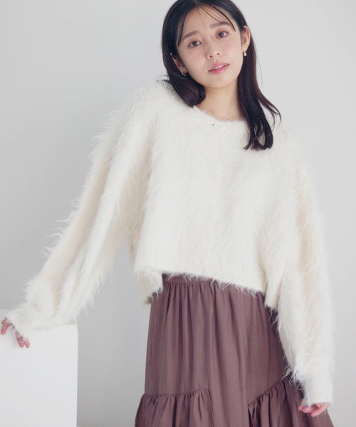 mysty woman（ミスティウーマン）の「【前後2WAY！】シャギー2WAYカーデ 968220（カーディガン/ボレロ・レディース・ライトグレー/ダークブラウン/オフホワイト・FREE）」の3枚目の写真