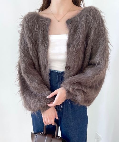 mysty woman（ミスティウーマン）の「【前後2WAY！】シャギー2WAYカーデ 968220（カーディガン/ボレロ・レディース・ライトグレー/ダークブラウン/オフホワイト・FREE）」の16枚目の写真