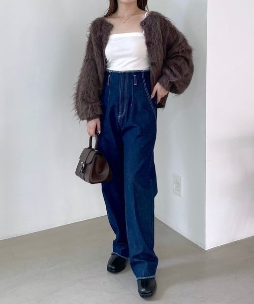 mysty woman（ミスティウーマン）の「【前後2WAY！】シャギー2WAYカーデ 968220（カーディガン/ボレロ・レディース・ライトグレー/ダークブラウン/オフホワイト・FREE）」の15枚目の写真