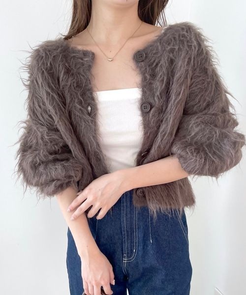 mysty woman（ミスティウーマン）の「【前後2WAY！】シャギー2WAYカーデ 968220（カーディガン/ボレロ・レディース・ライトグレー/ダークブラウン/オフホワイト・FREE）」の14枚目の写真