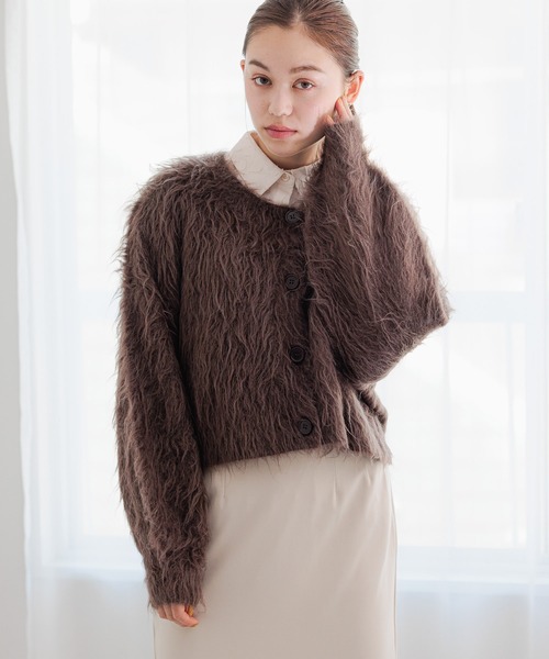 mysty woman（ミスティウーマン）の「【前後2WAY！】シャギー2WAYカーデ 968220（カーディガン/ボレロ・レディース・ライトグレー/ダークブラウン/オフホワイト・FREE）」の11枚目の写真