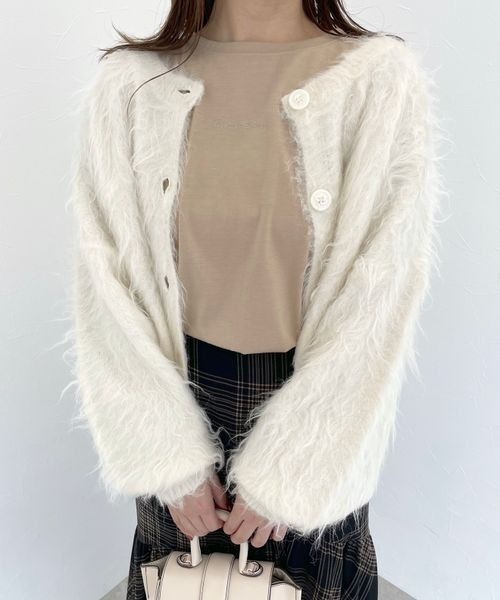 mysty woman（ミスティウーマン）の「【前後2WAY！】シャギー2WAYカーデ 968220（カーディガン/ボレロ・レディース・ライトグレー/ダークブラウン/オフホワイト・FREE）」の4枚目の写真