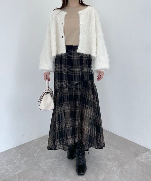 mysty woman（ミスティウーマン）の「【前後2WAY！】シャギー2WAYカーデ 968220（カーディガン/ボレロ・レディース・ライトグレー/ダークブラウン/オフホワイト・FREE）」の5枚目の写真