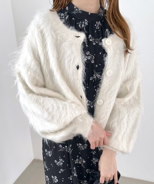 mysty woman（ミスティウーマン）の「【前後2WAY！】シャギー2WAYカーデ 968220（カーディガン/ボレロ・レディース・ライトグレー/ダークブラウン/オフホワイト・FREE）」の6枚目の写真