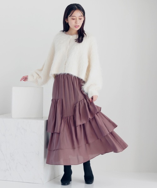 mysty woman（ミスティウーマン）の「【前後2WAY！】シャギー2WAYカーデ 968220（カーディガン/ボレロ・レディース・ライトグレー/ダークブラウン/オフホワイト・FREE）」の8枚目の写真