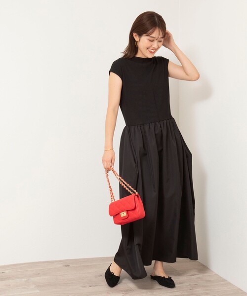 再値下げ】ANAYIリボン付タフタドッキングワンピース 黒38サイズ ANAYI