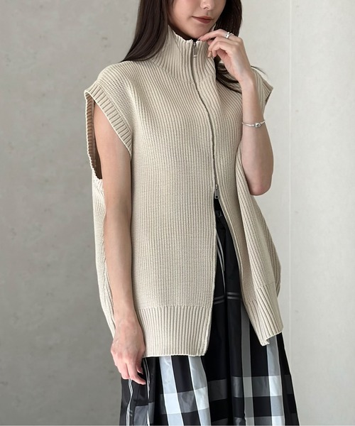 Per sist ence(パーシエンス)の「ハイネックWジップニットベスト(ウォッシャブル/手洗い)(ベスト・レディース・ネイビー/グレー/アイボリー/ブラック/ライトグレー・FREE)」の10枚目の写真