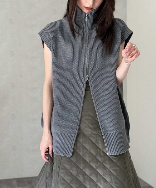 Per sist ence(パーシエンス)の「ハイネックWジップニットベスト(ウォッシャブル/手洗い)(ベスト・レディース・ネイビー/グレー/アイボリー/ブラック/ライトグレー・FREE)」の19枚目の写真