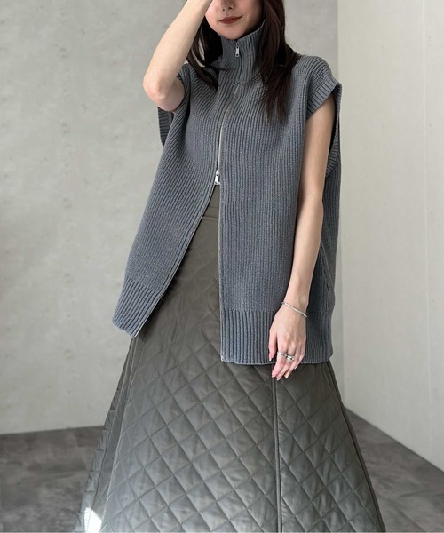 Per sist ence(パーシエンス)の「ハイネックWジップニットベスト(ウォッシャブル/手洗い)(ベスト・レディース・ネイビー/グレー/アイボリー/ブラック/ライトグレー・FREE)」の20枚目の写真