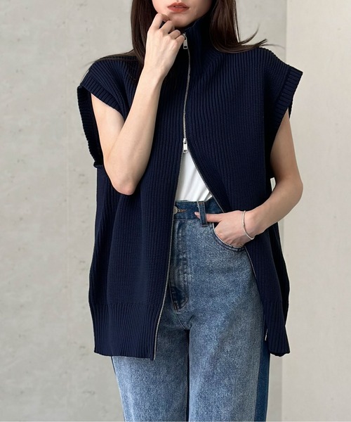 Y's ワイズ 2020AW-PRE ハイネック ステッチニットベスト 黒 Y's - Y's ワイズ 23AW BUTTON-UP NECK DETAIL LAMBSWOOL BIB