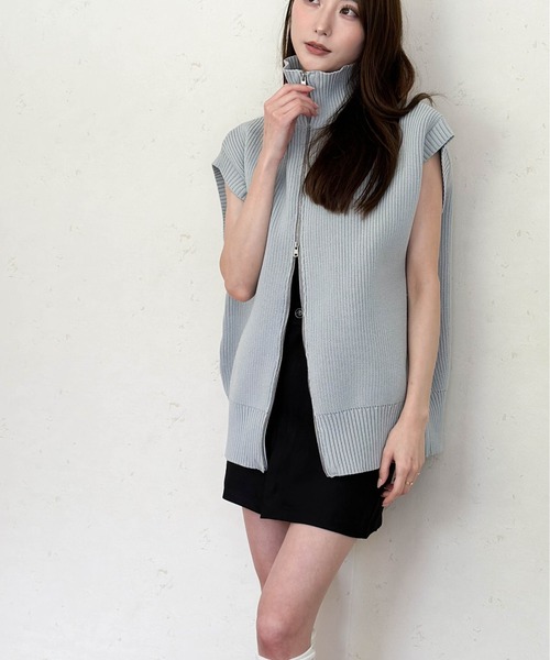 セール】ハイネックWジップニットベスト(ウォッシャブル/手洗い